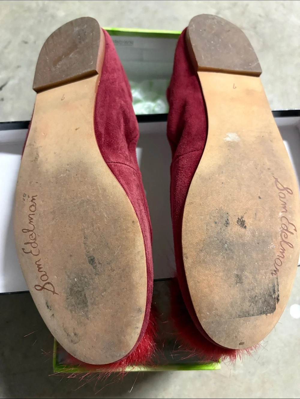 Sam Edelman Burgundy Suede Pom-Pom Ballet Flats